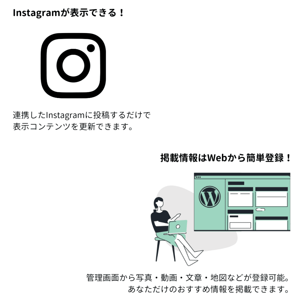 Instagramが表示できる、掲載情報はWebから簡単登録